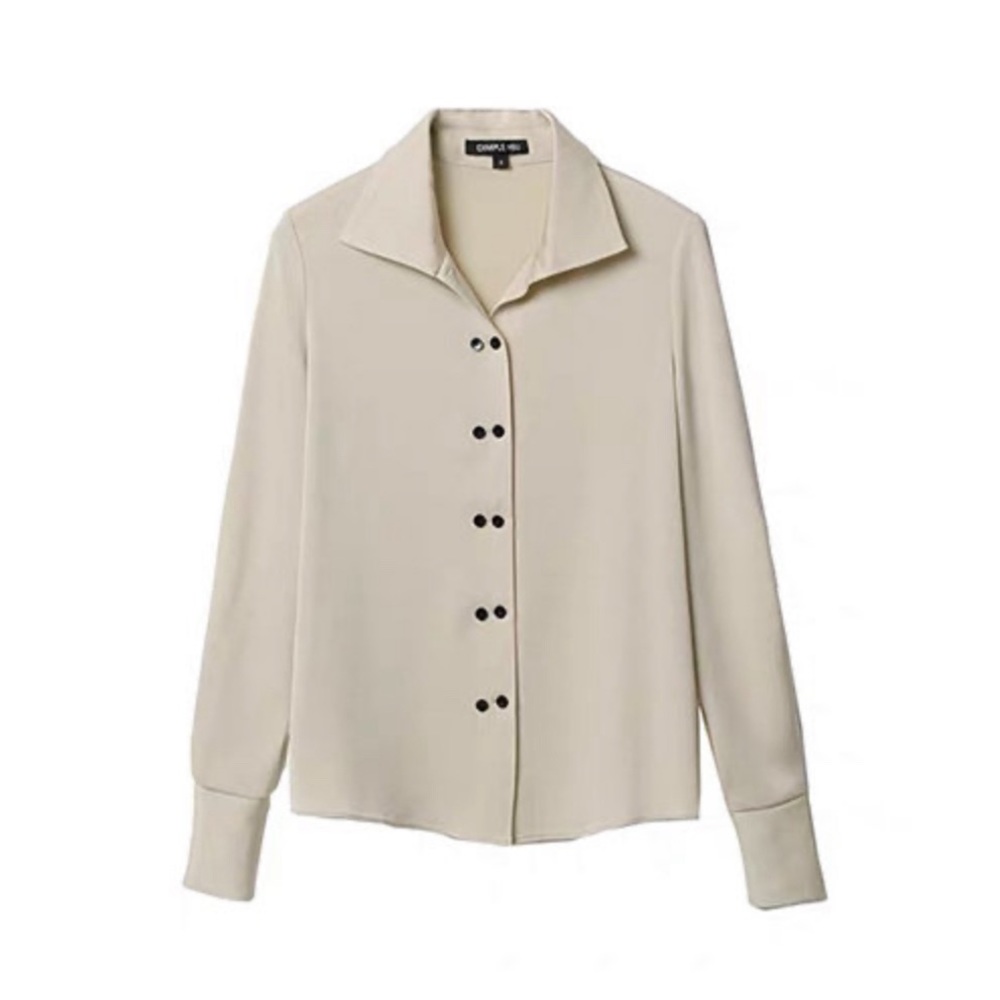 STYLEWE Long Sleeve Double Button Collar Blouse Women Size XL Tan - Picture 3 of 5